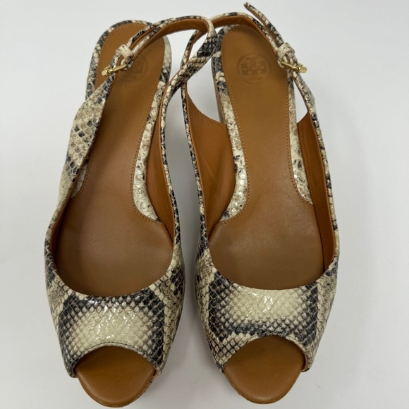Tory Burch Rosalind Snakeskin Embossed Leather Cork Platform Wedge Sandals - Picture 5 of 11